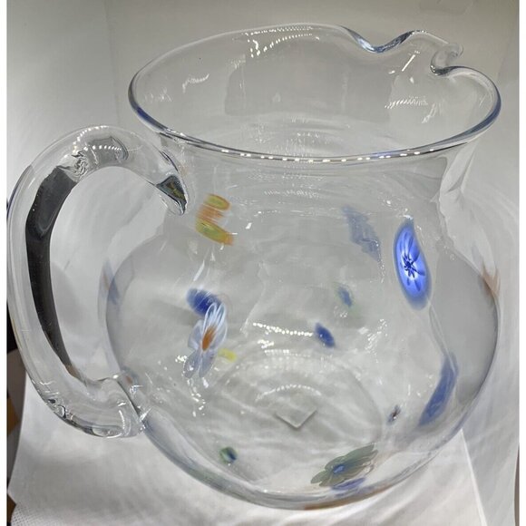 Crate & Barrel Zazz Millefiori Blown Glass 9” Margarita Lemonade Water Pitcher - Picture 1 of 4